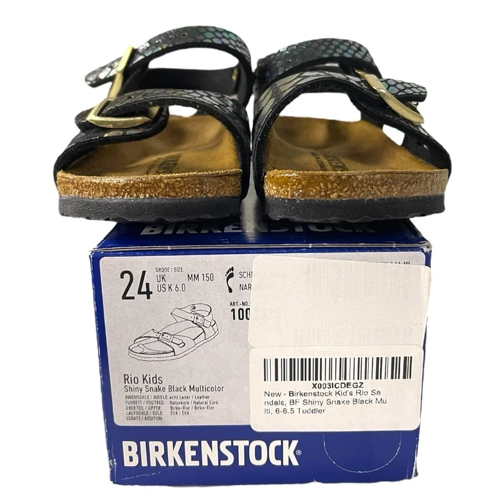 Birkenstock Rio Kids Sandals EU 24 US 6 Shiny Snake Black Multicolor Toddler